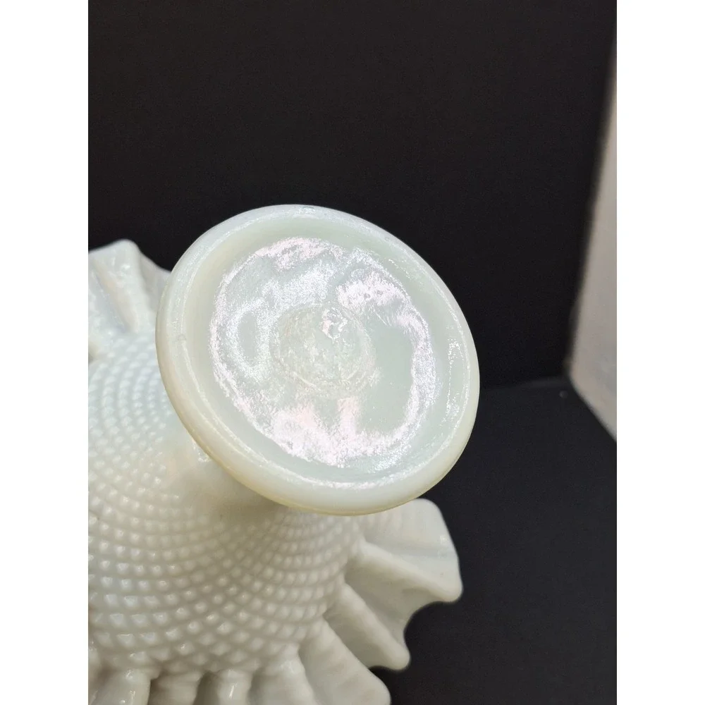 Vintage Portugal Ivima Glass Milk‎ Glass Diamond Point Footed Compote